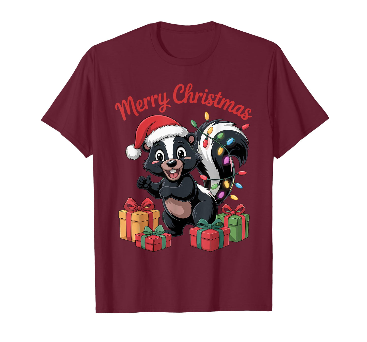 Skunk Santa Hat Christmas Design Funny Animal Lovers Holiday T-Shirt