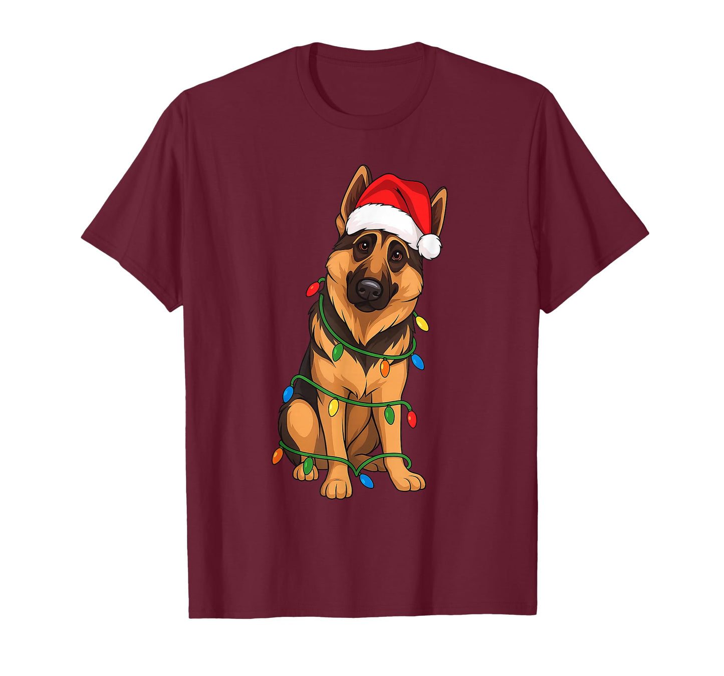 German Shepherd Christmas Tree Lights Holiday Dog Lover T-Shirt