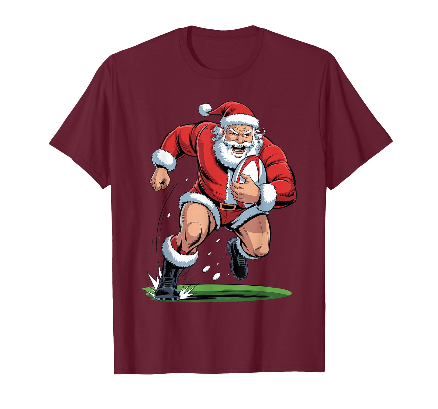 Santa Playing Rugby Funny Sports Christmas Holiday Xmas T-Shirt