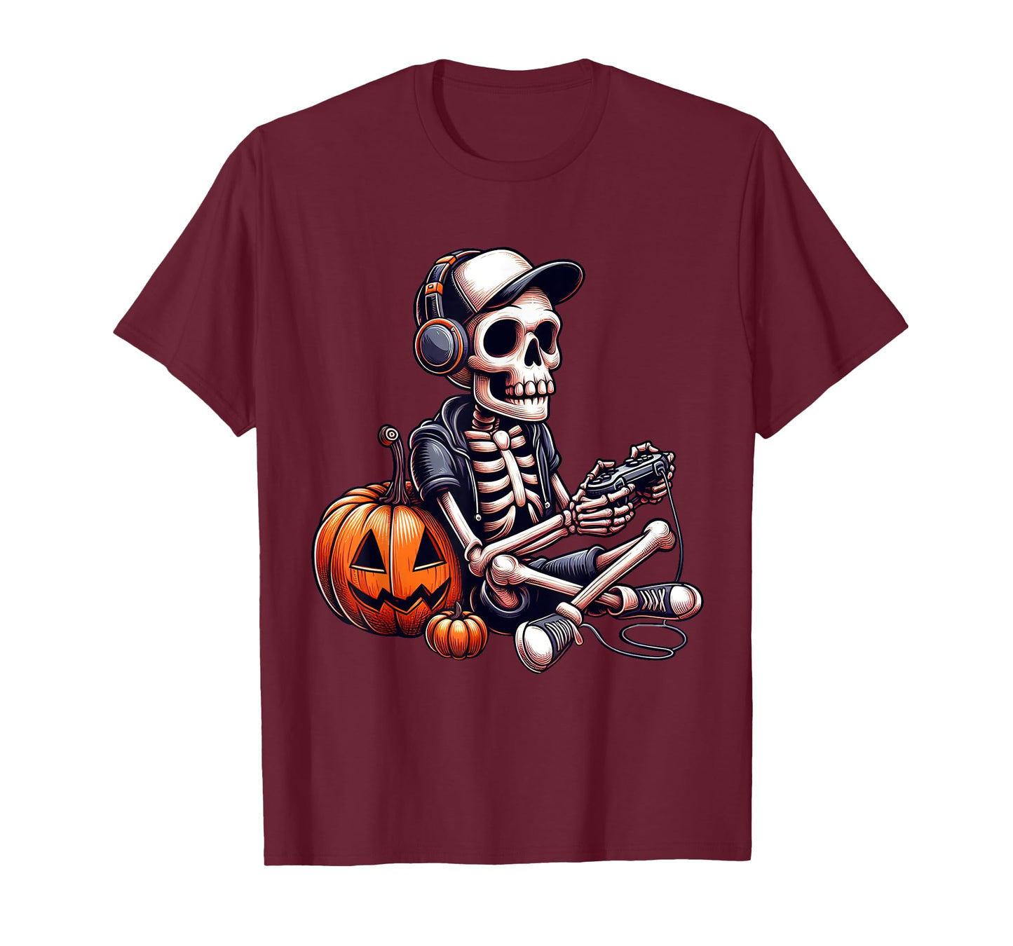 Funny Skeleton Playing Video Game Halloween Shirt Boys Gamer T-Shirt