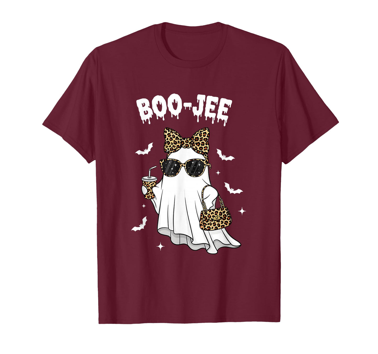 Coquette Leopard Ghost Coffee Boo JEE Halloween Boujee Ghost T-Shirt