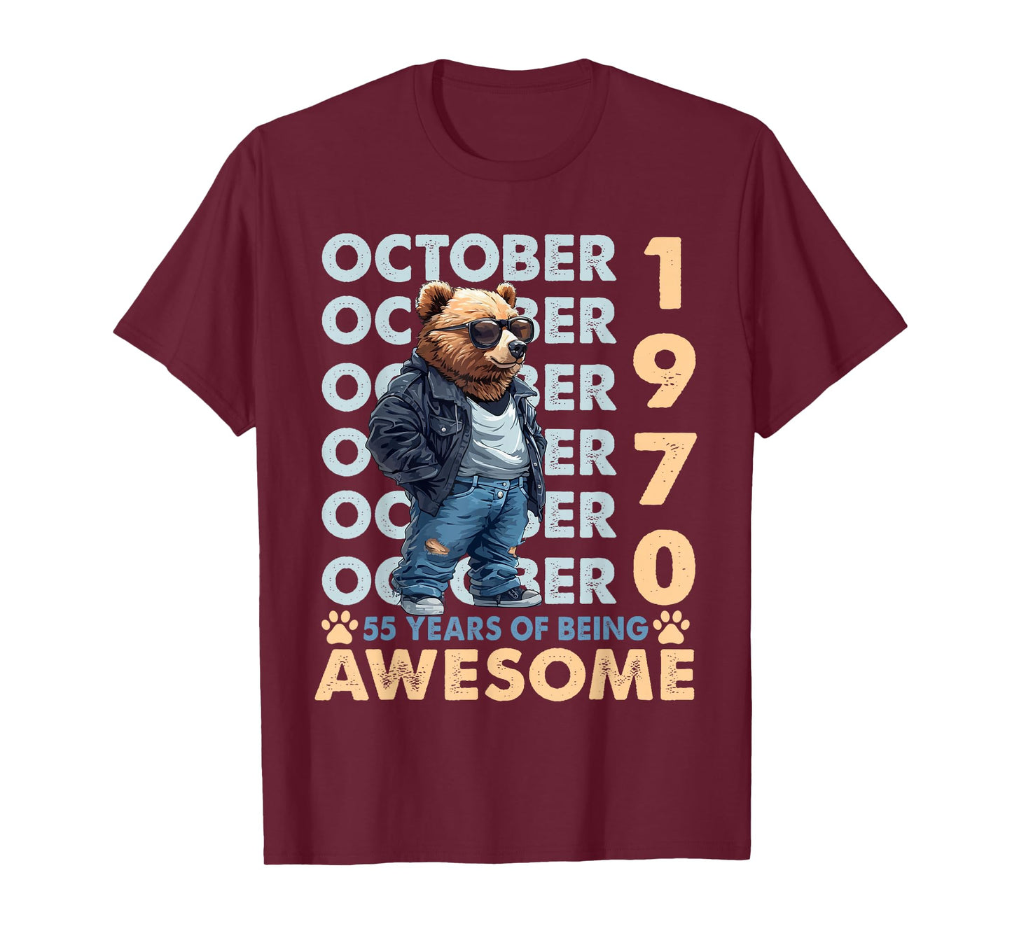 55th Birthday Bear Legends October 1970 55 Years Old Mens T-Shirt
