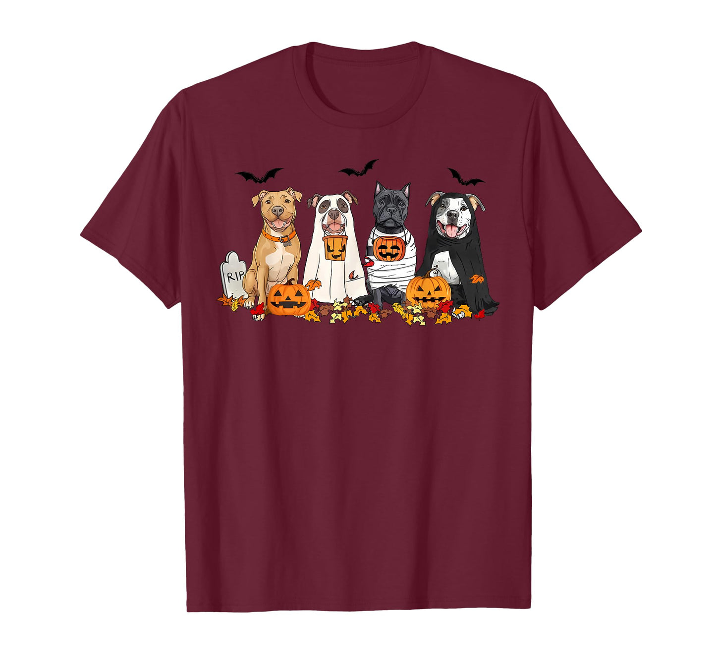 Pit Bull Dogs Ghost Witch Mummy Halloween Pumpkins Spooky T-Shirt