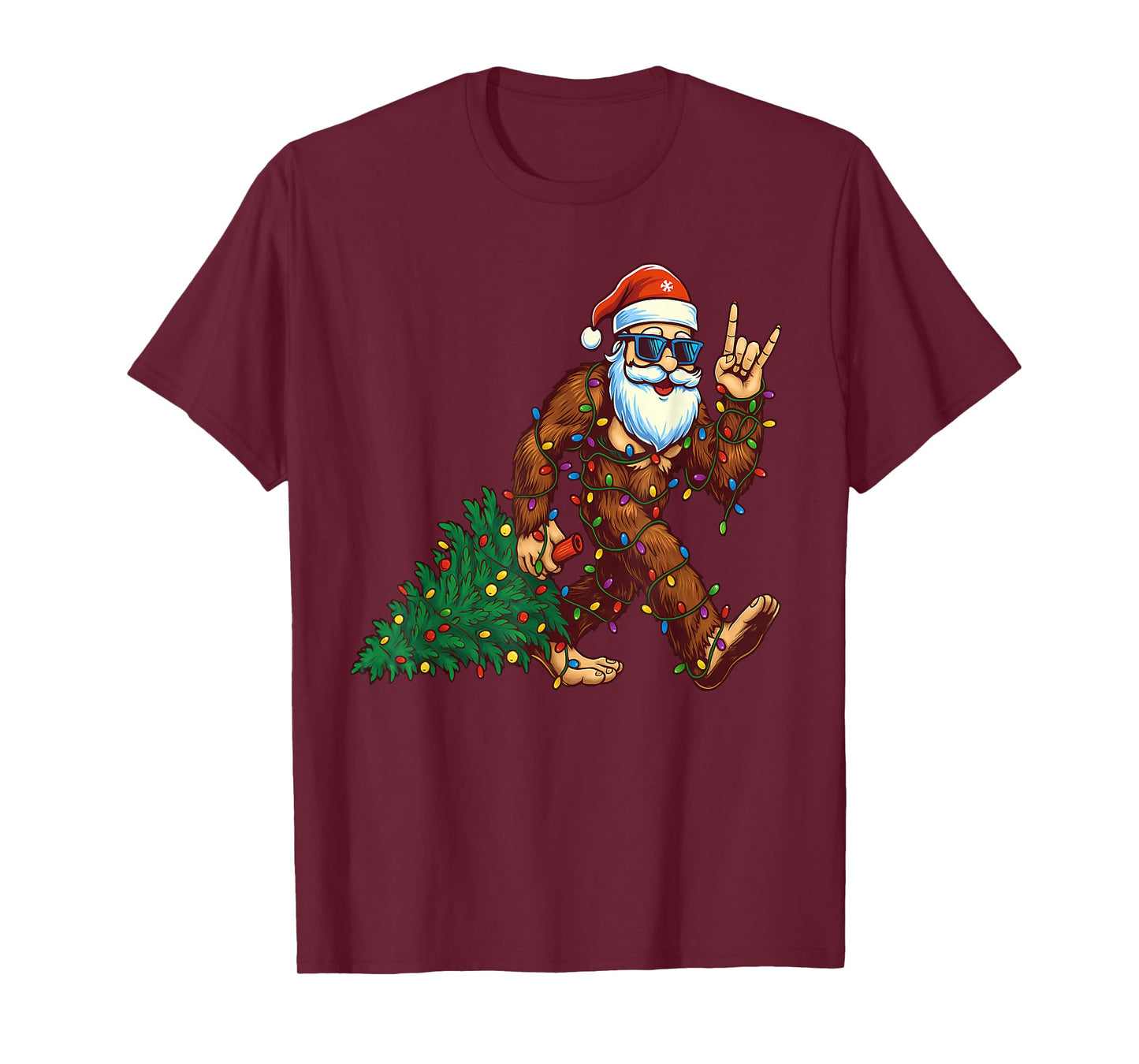 Santa Bigfoot Christmas Tree Xmas Funny Christmas Men Women T-Shirt