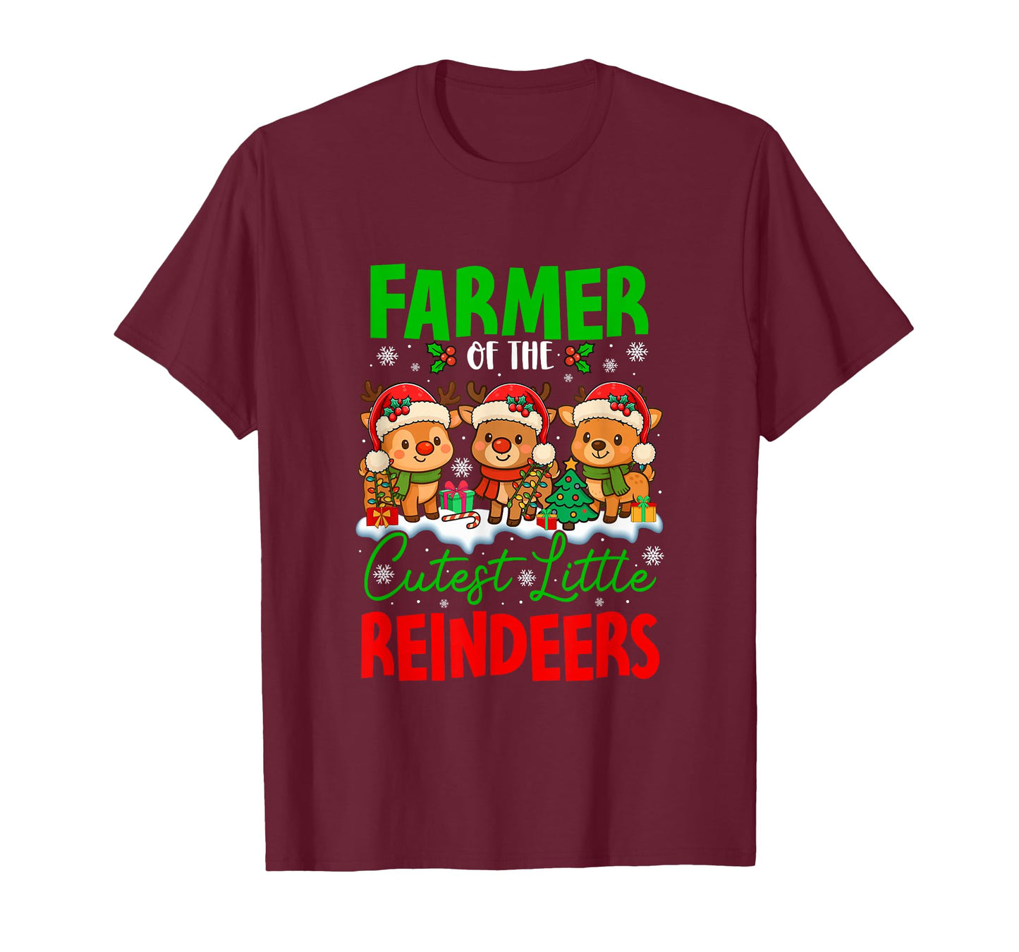 Farmer of Cutest Reindeers Xmas Three Santa Reindeers T-Shirt