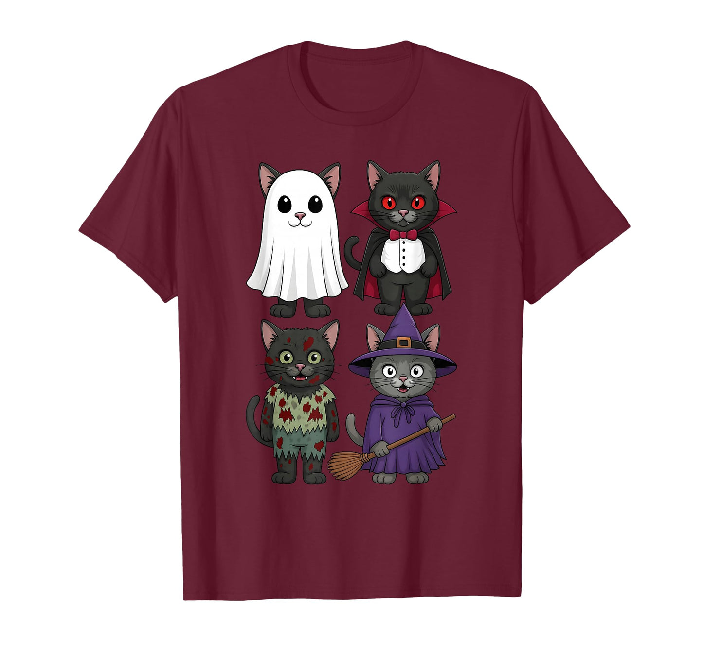 Cats Ghost Vampire Witch Zombie Halloween Men Women Kids T-Shirt