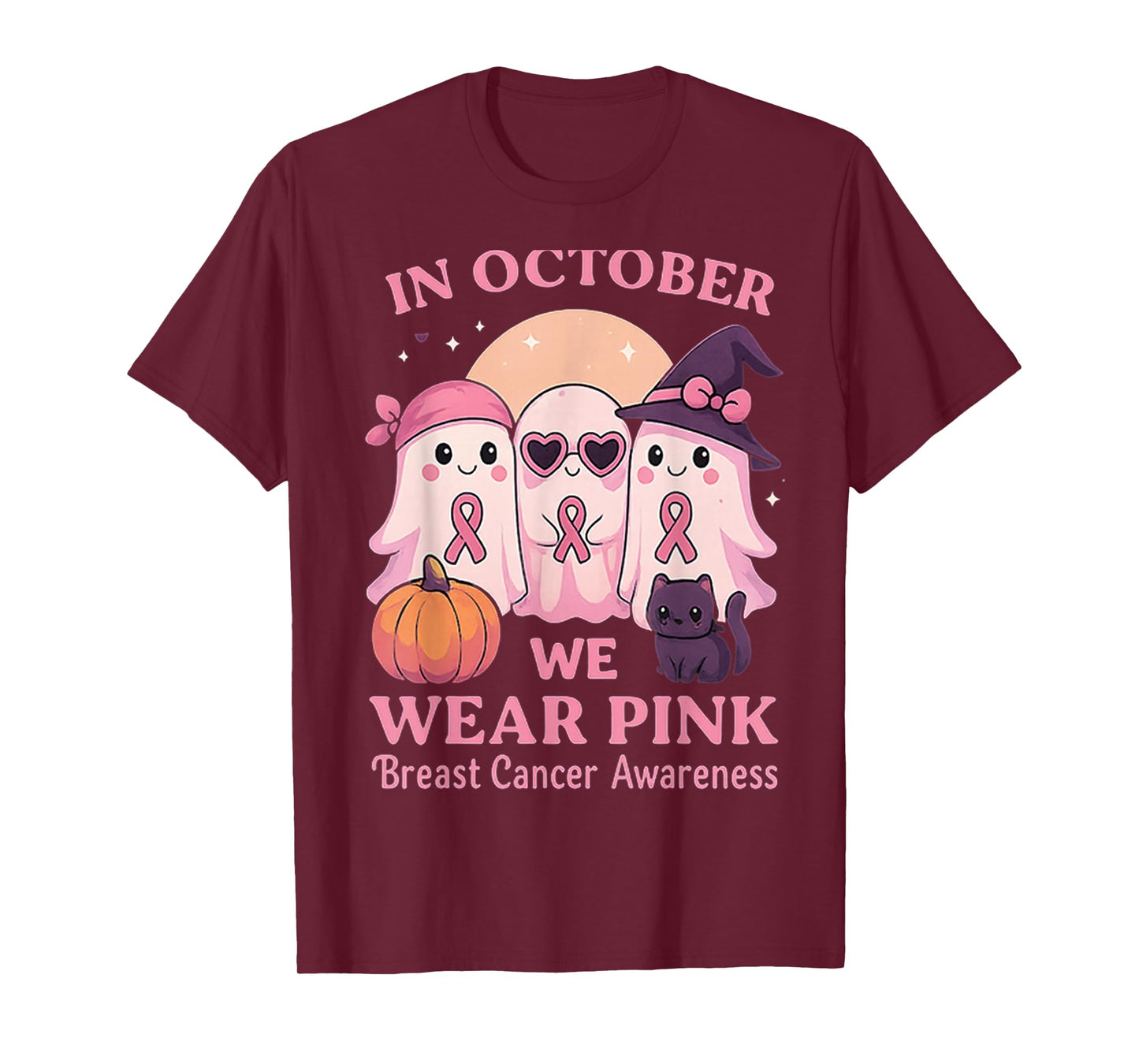 in October We Wear Pink Ghost Breast Cancer Awareness T-Shirt