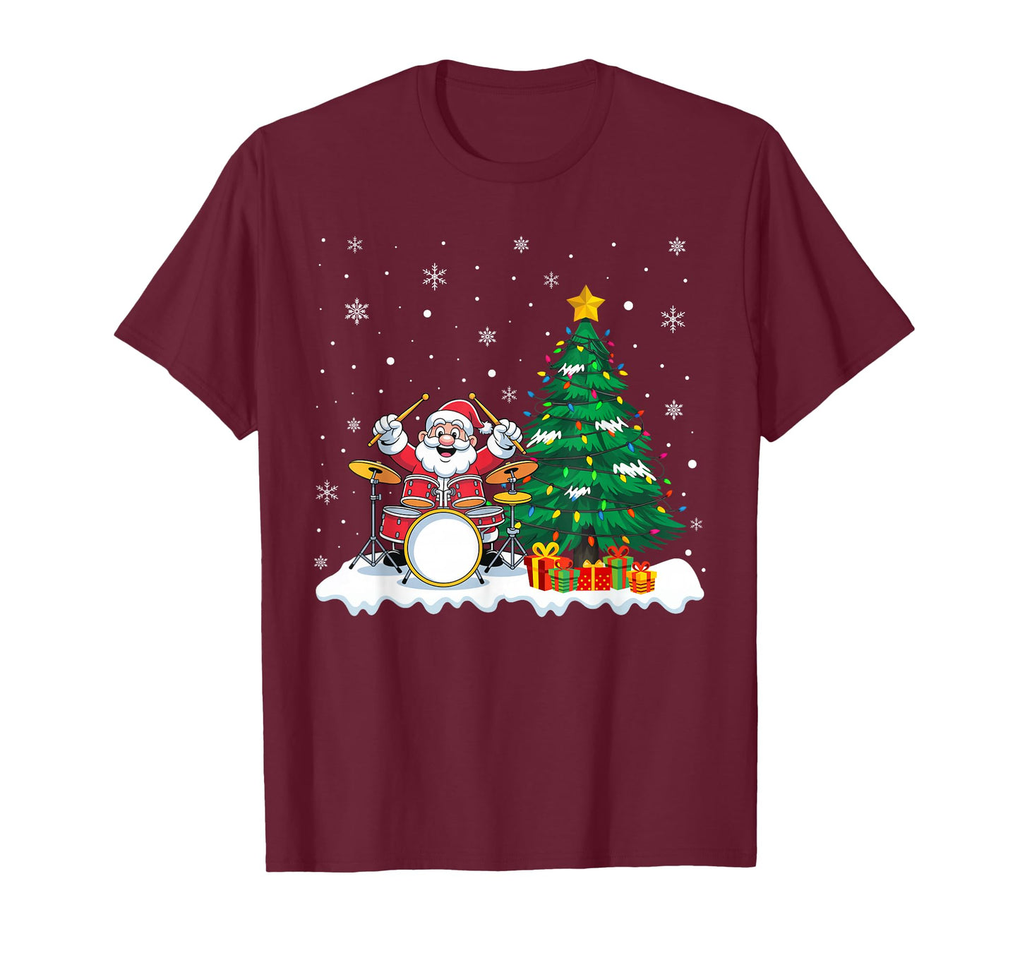 Drummer Santa Playing Drums Christmas Music Lover Boys Girls T-Shirt