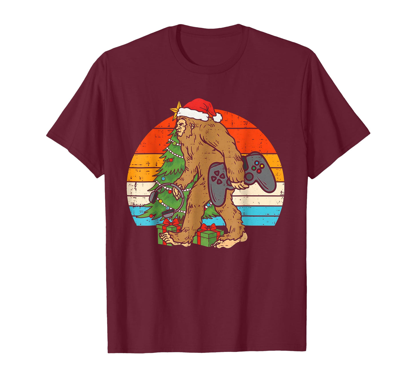 Christmas Bigfoot Sasquatch Gamer Retro Gaming Boys Kids T-Shirt