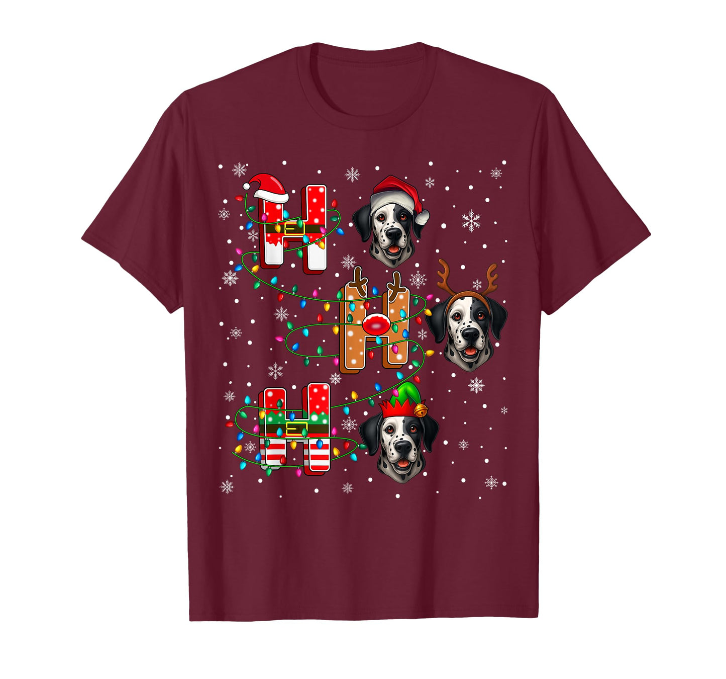 Ho Ho Ho Santa Reindeer Hat Elf Matching Dalmatian Dog Xmas T-Shirt