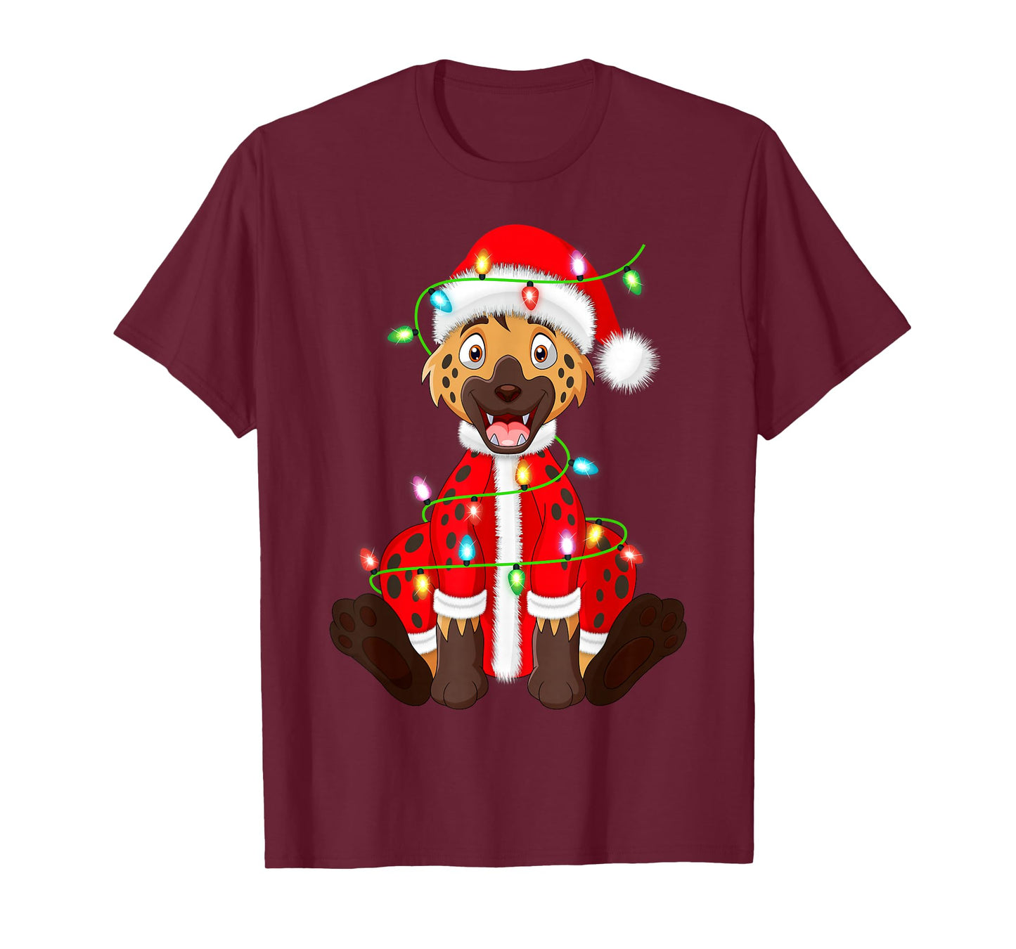 Hyena Christmas Lights Santa Costume Cute Animal Xmas T-Shirt
