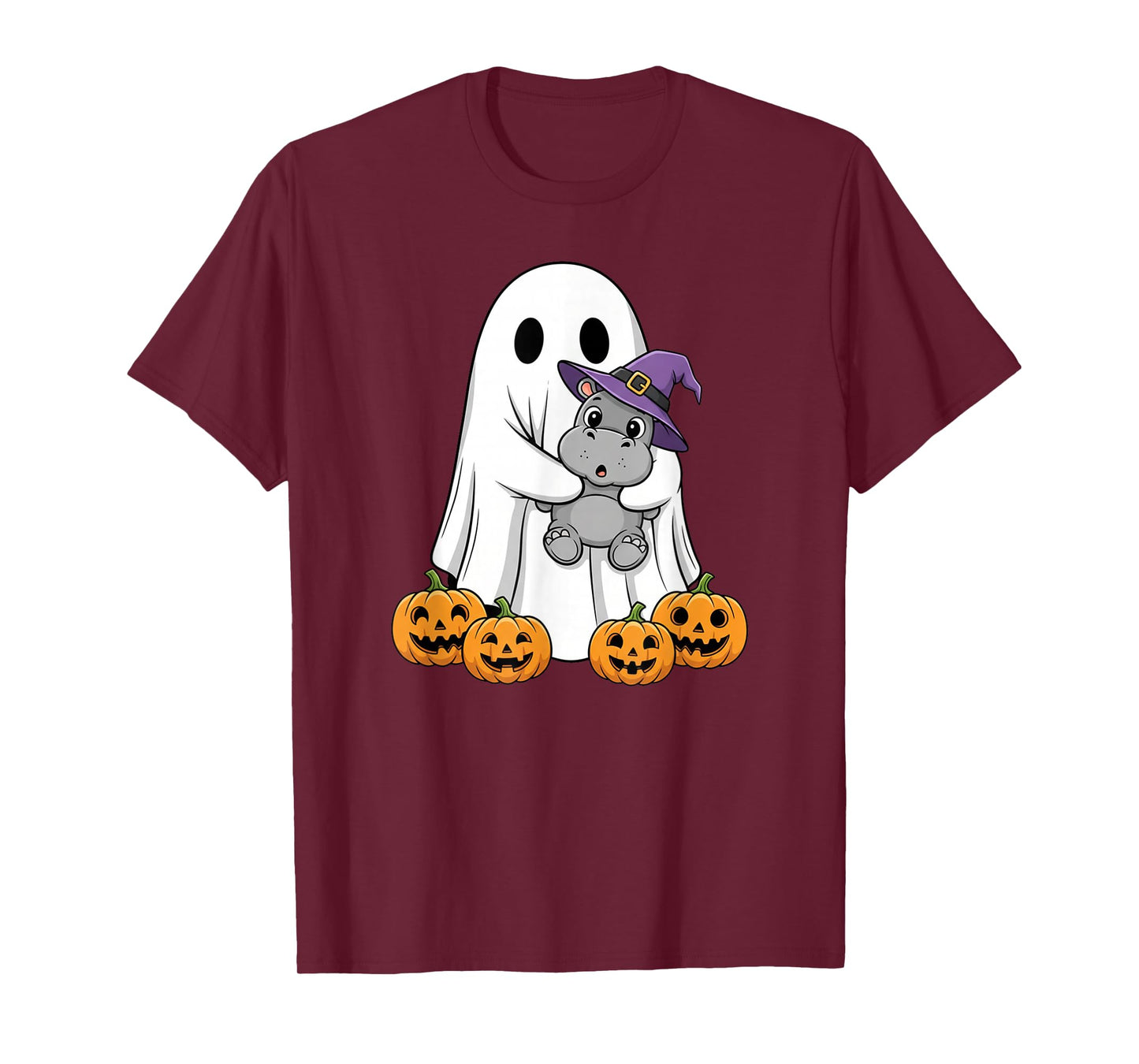 Funny Ghost Hippo Pumpkin Halloween Kids Mens Womens T-Shirt