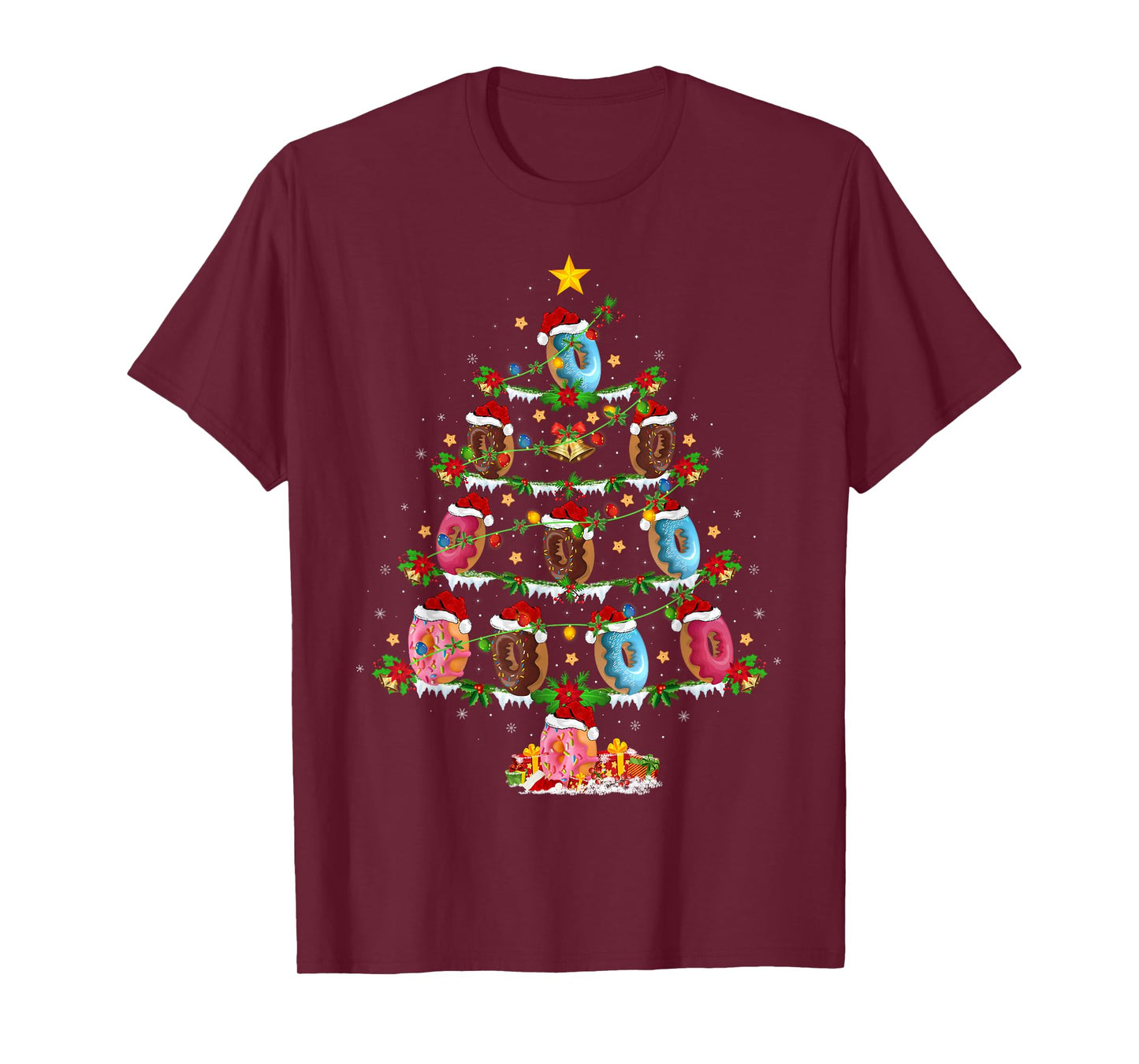 Donuts Christmas Tree Lights Funny Fast Food Donuts Xmas T-Shirt