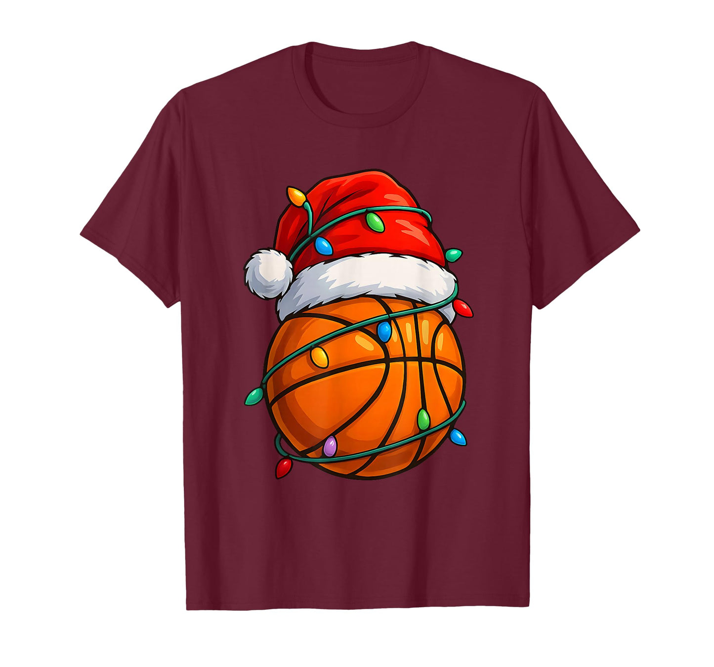 Christmas Basketball Santa Hat Lights Colorful Funny Player T-Shirt