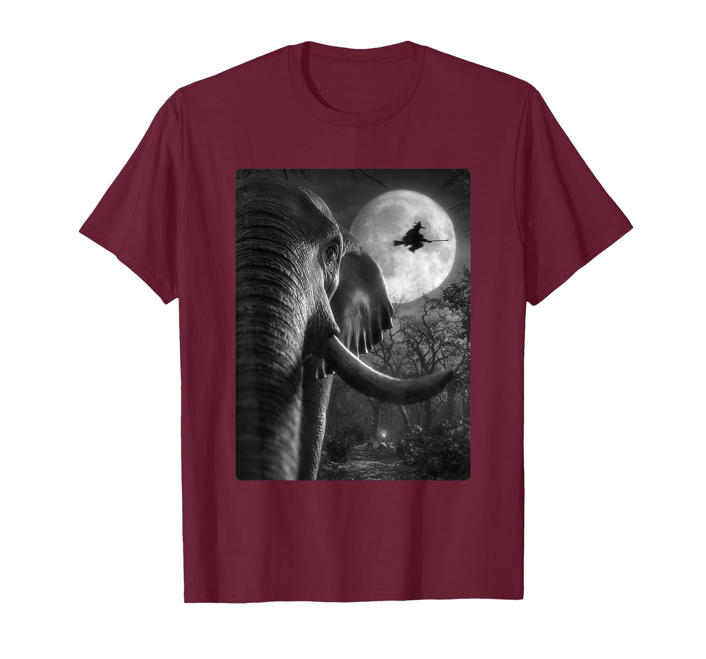 Funny Elephant Selfie Full Moon Flying Witch Halloween Dog T-Shirt