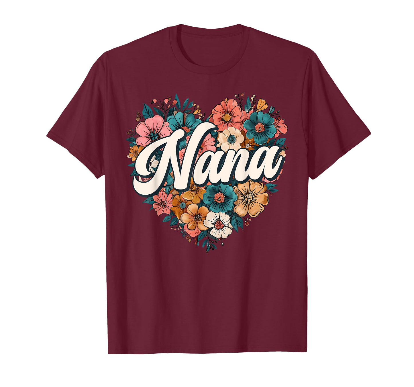 Nana Floral Heart Flower Mother's Day Vintage Retro T-Shirt
