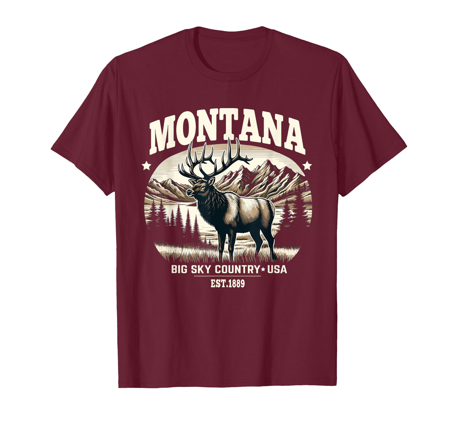 Montana Rocky Mountain Elk, Big Sky Country Design T-Shirt