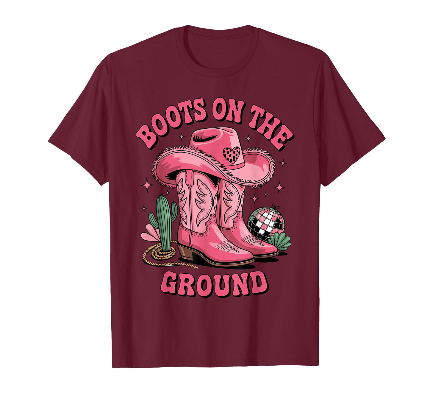 Pink Cowgirl Boots on Ground Retro Western Country Style T-Shirt
