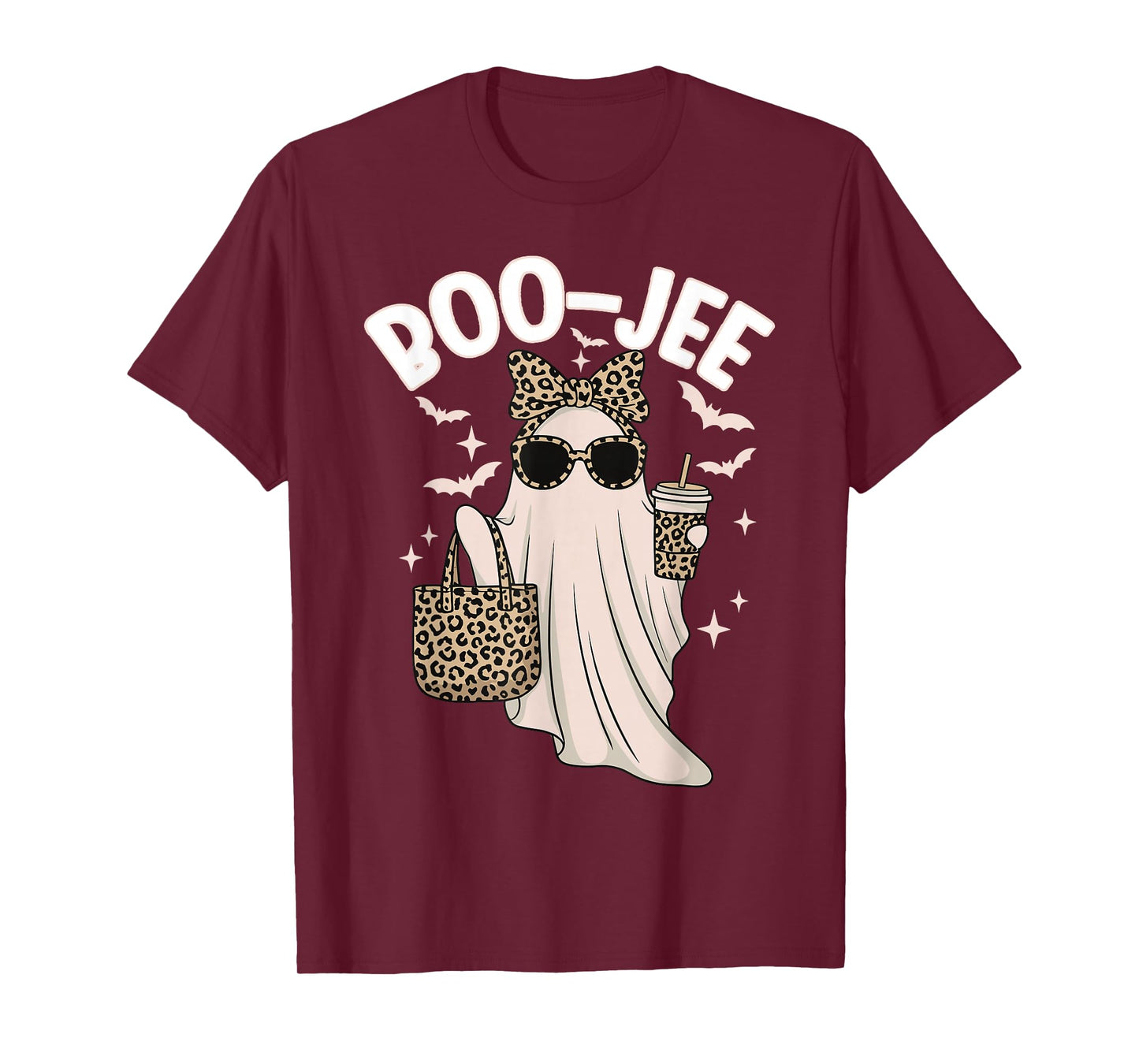Coquette Leopard Ghost Coffee Boo-JEE Halloween Boujee Ghost T-Shirt