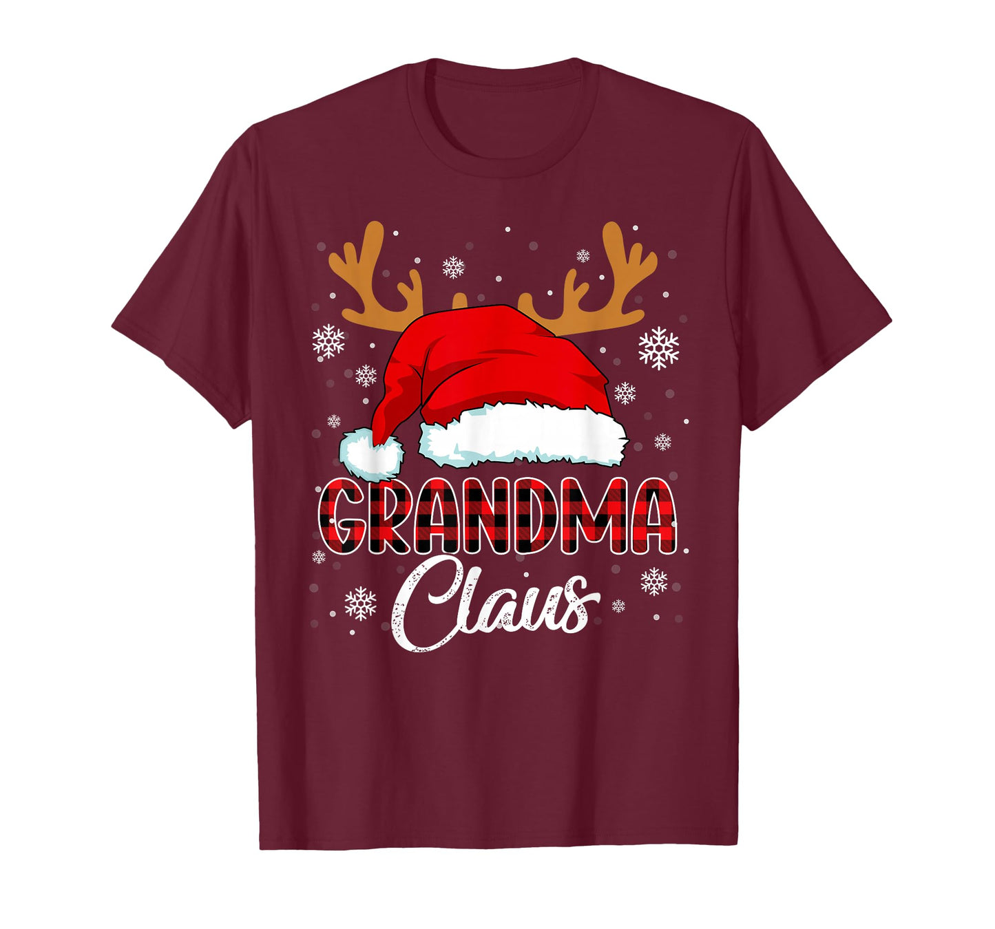 Grandma Claus Santa Hat Christmas Red Plaid Matching Family T-Shirt