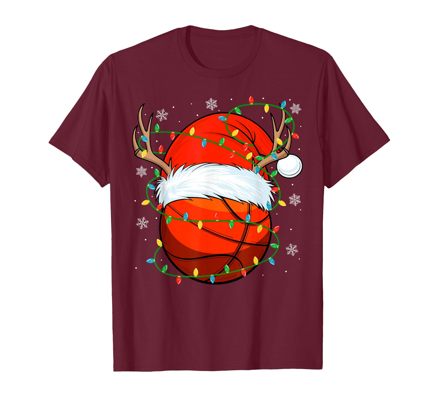 Santa Basketball Ball Xmas Lights Christmas Basketball T-Shirt