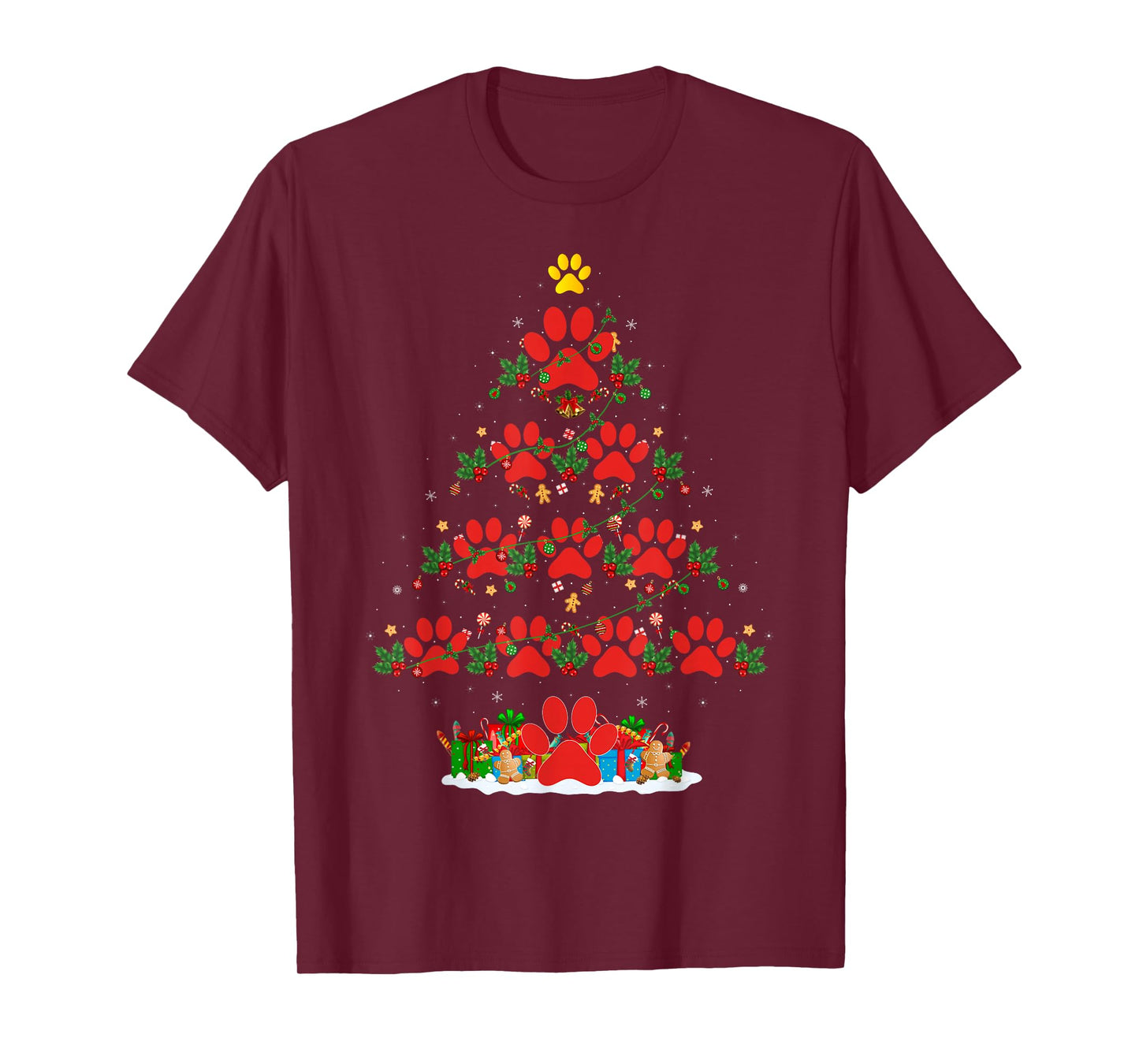 Cat Dog Paw Christmas Tree Pajamas Puppy Dog Cat Lover Xmas T-Shirt