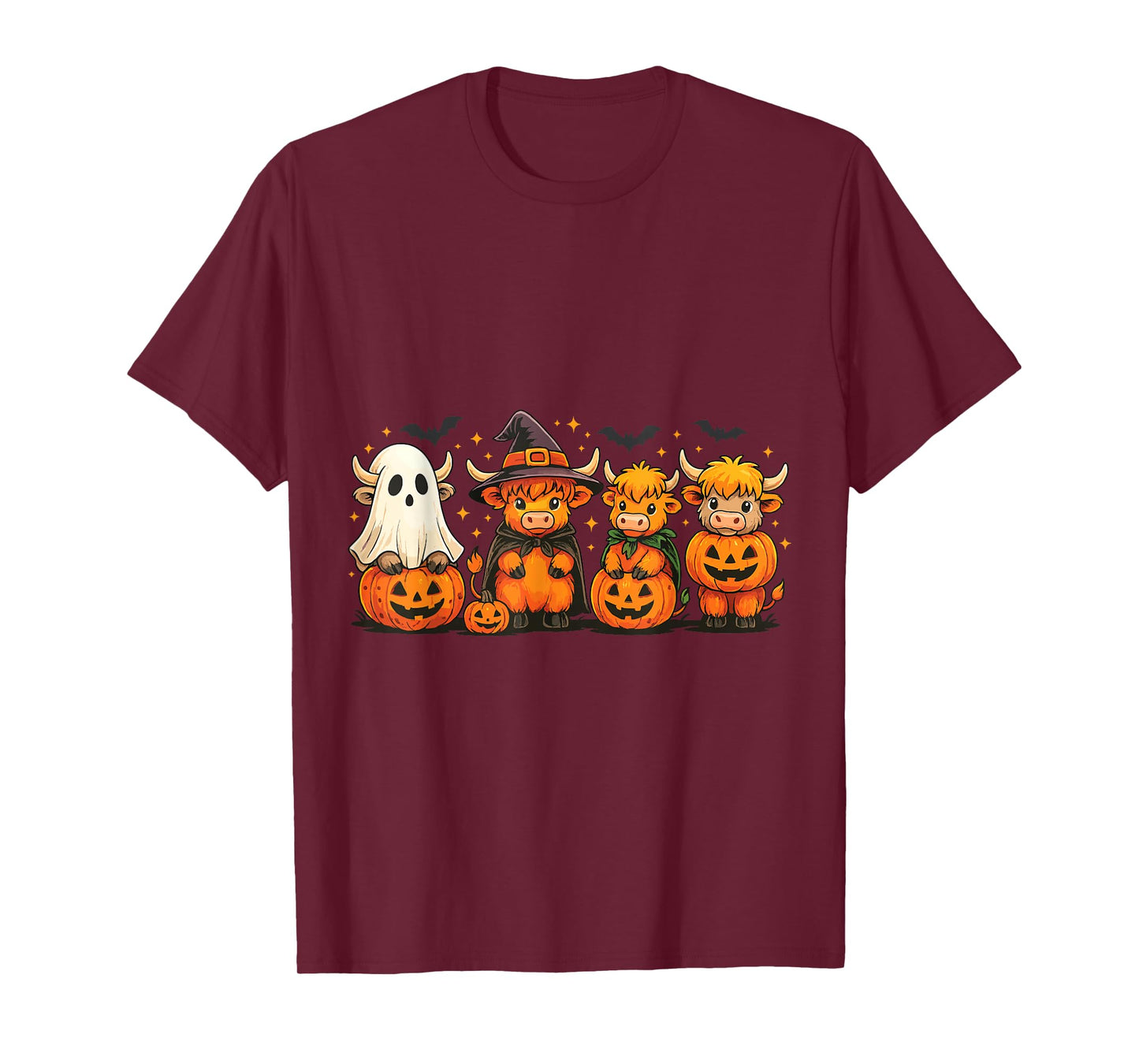 Witchy Highland Cow Halloween Pumpkin Farm Animal Shirt T-Shirt