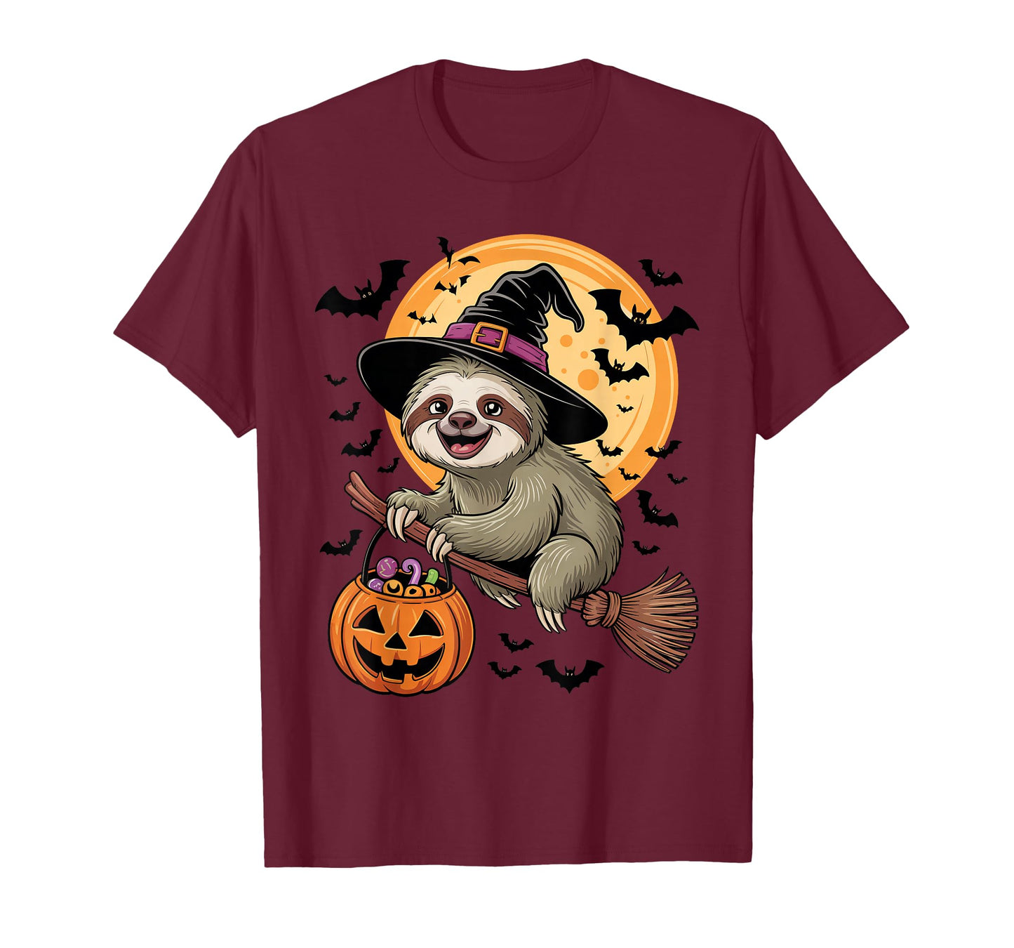 Sloth Witch Jack-o-Lantern Candy Bucket Halloween Costume T-Shirt