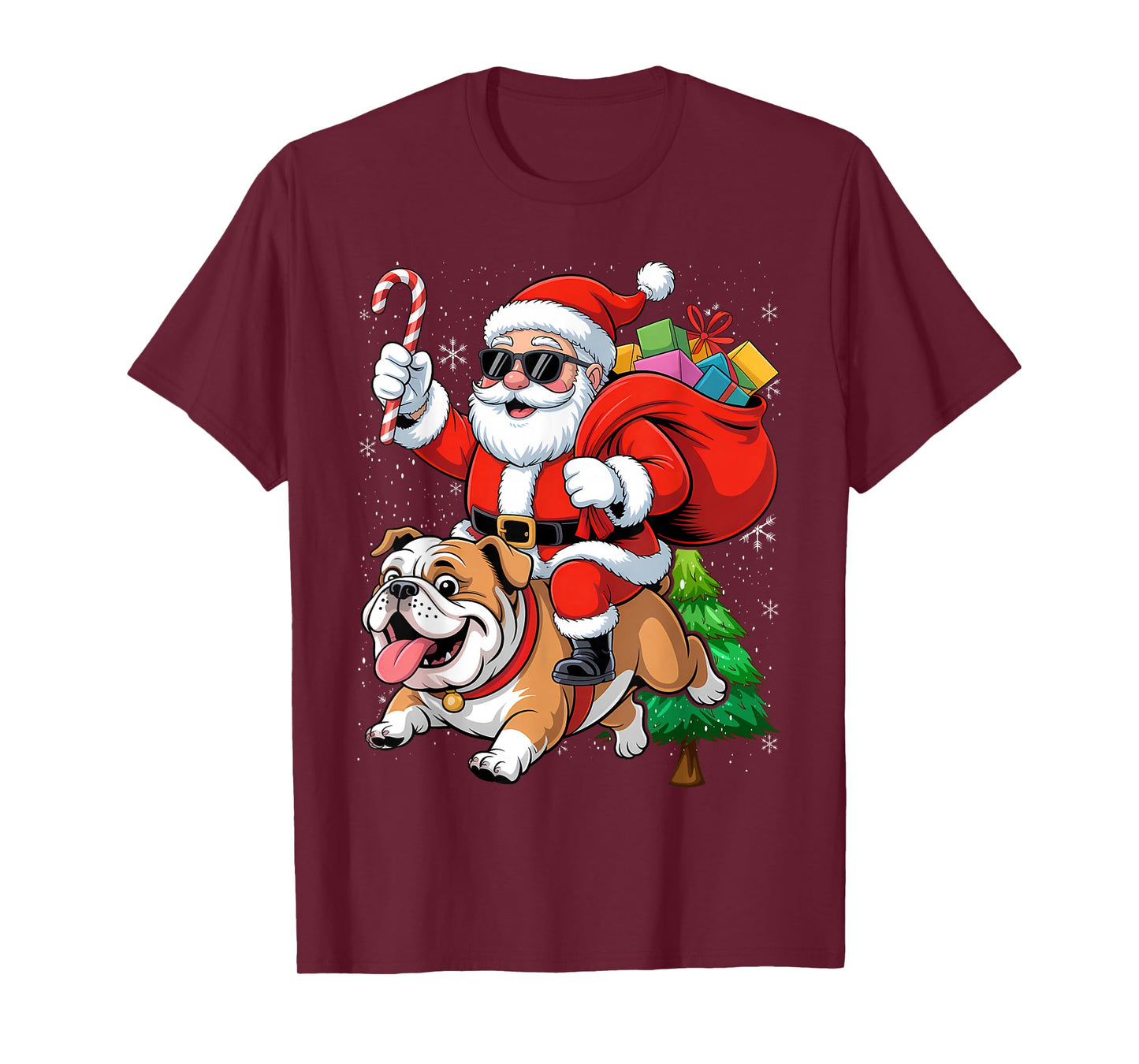 Christmas Santa Claus Riding English Bulldog Xmas Boys Dog T-Shirt