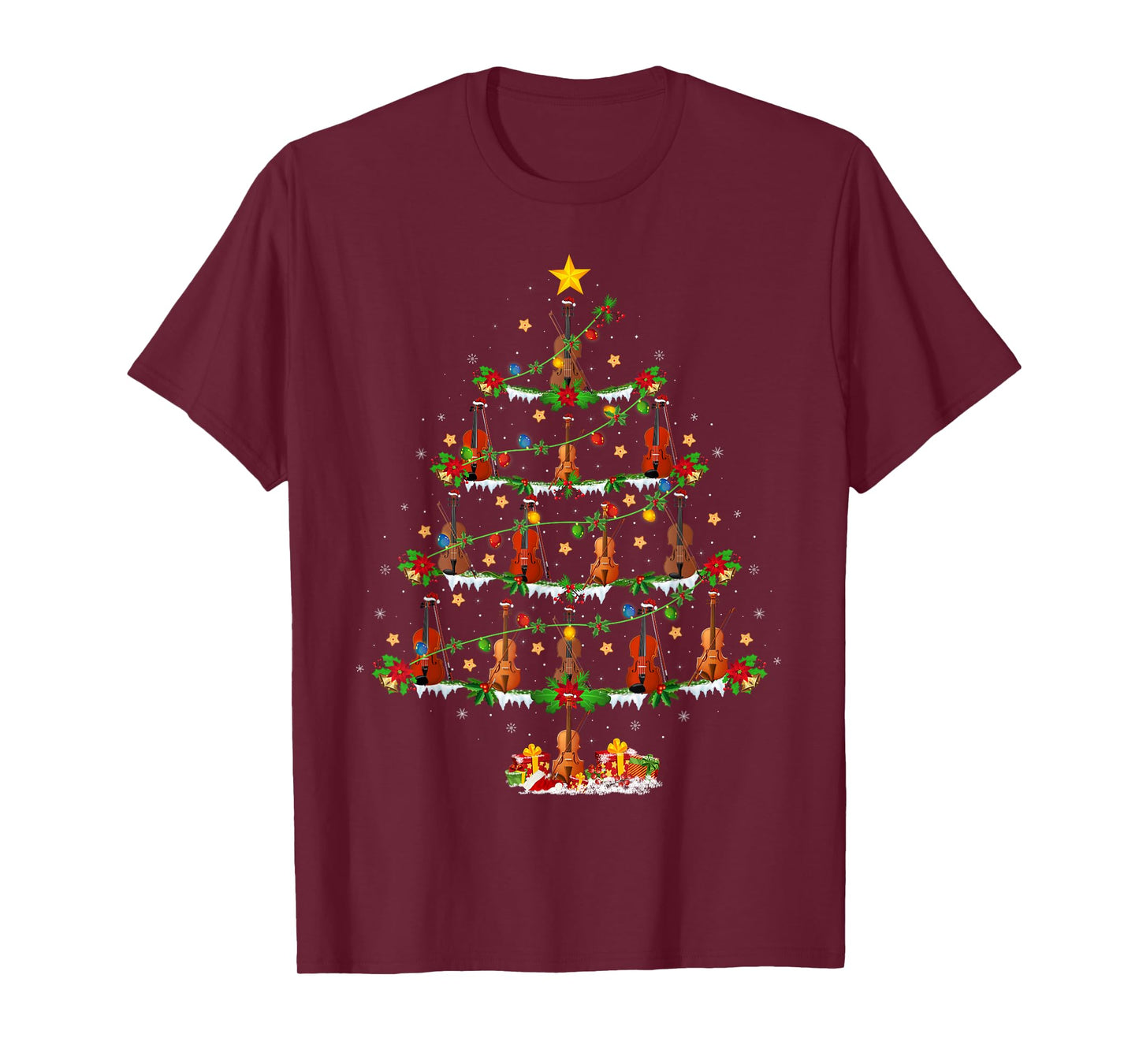 Violin Christmas Tree Lights Music Lover Musical Xmas T-Shirt