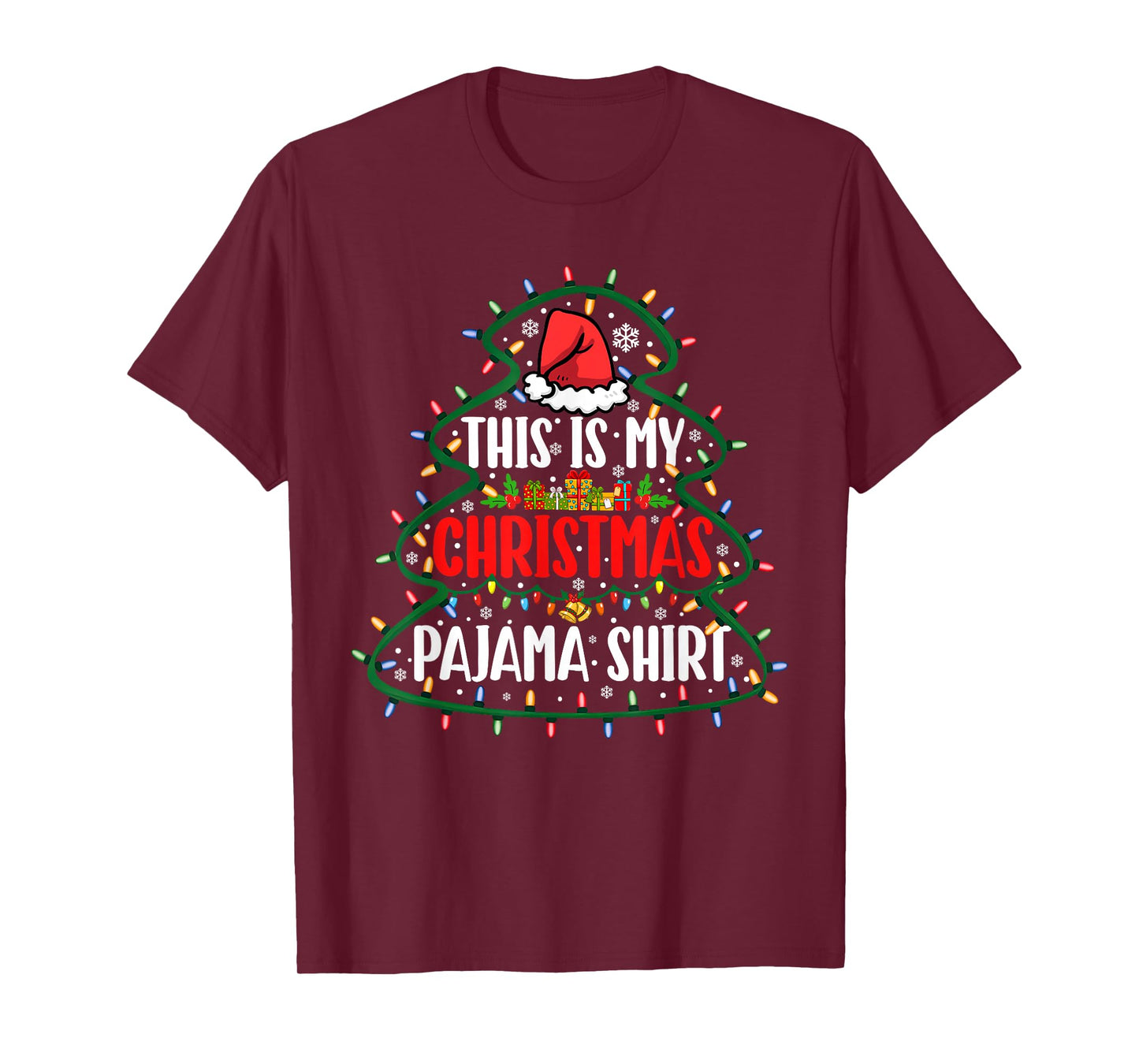This is My Christmas Pajamas Matching Tree Lights Santa Hat T-Shirt