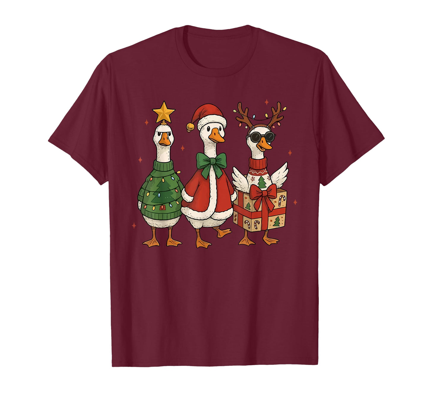 Vintage Christmas Silly Goose Santa Reindeer Funny Women Men T-Shirt