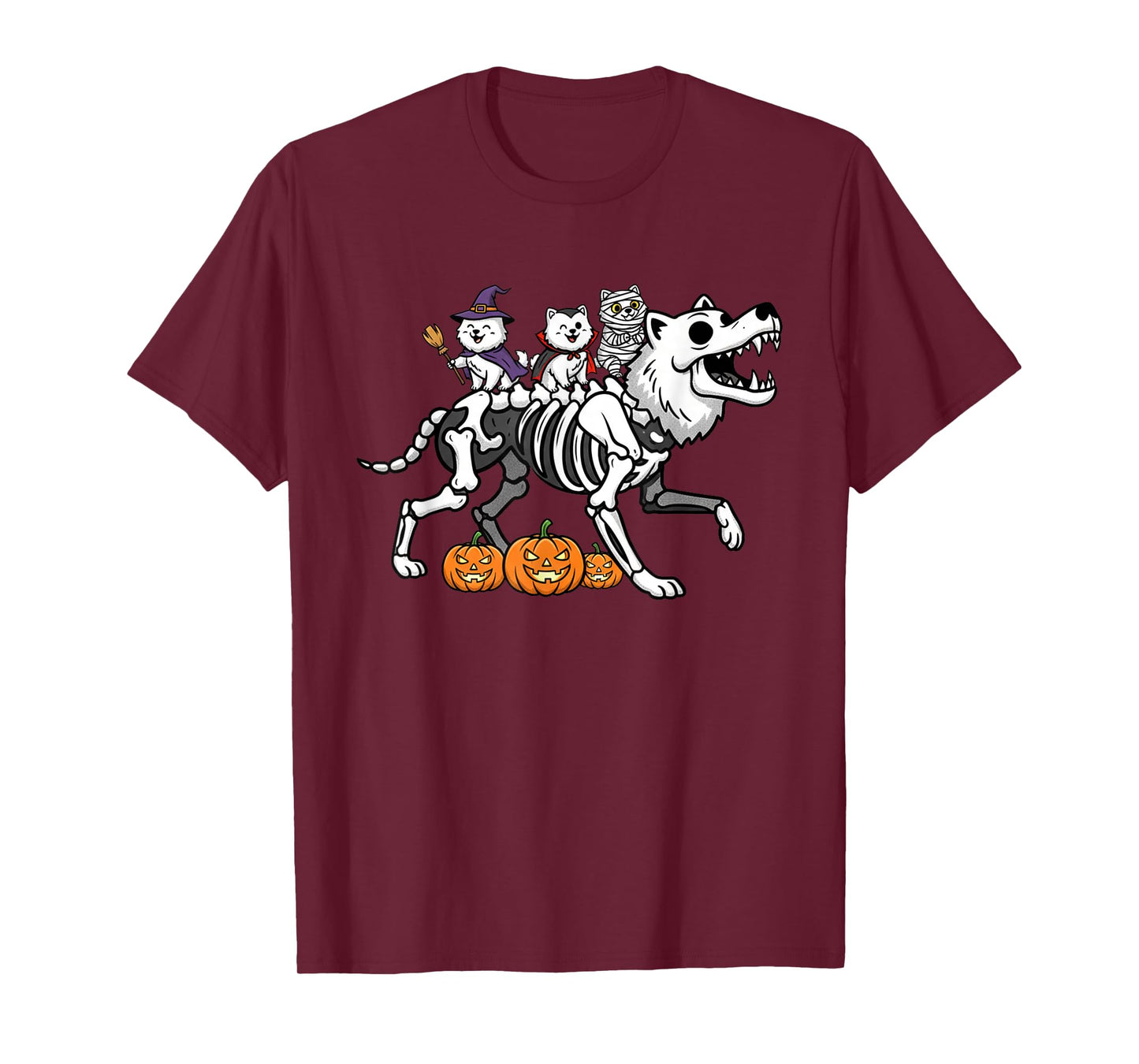 Samoyed Dog Skeleton Mummy Witch Halloween Kids Mens Womens T-Shirt