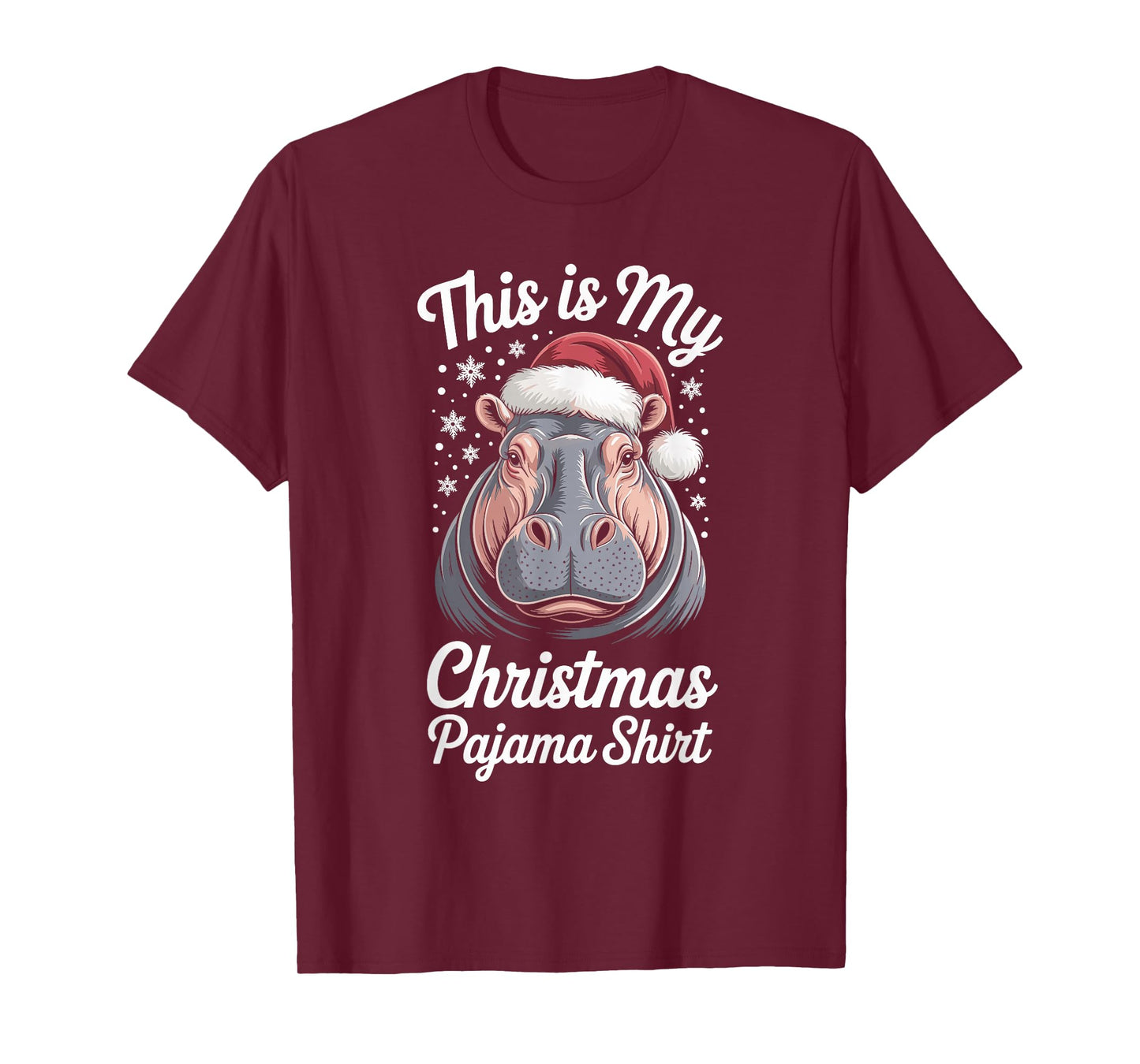 Hippopotamus Christmas Santa Hat Pajama Funny Hippo Xmas T-Shirt
