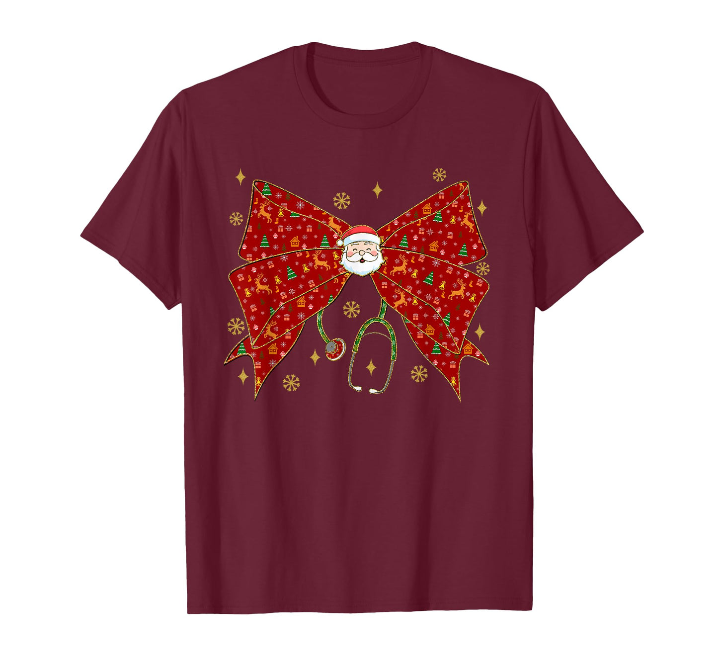 Christmas Bow Stethoscope Santa Nurse Life School Nursing T-Shirt