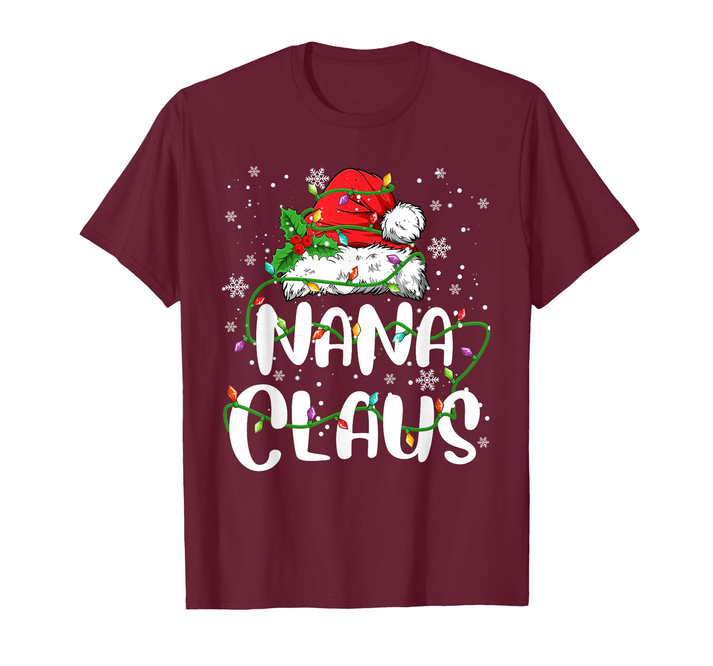 Nana Claus Xmas Christmas Lights Santa Hat Family Matching T-Shirt