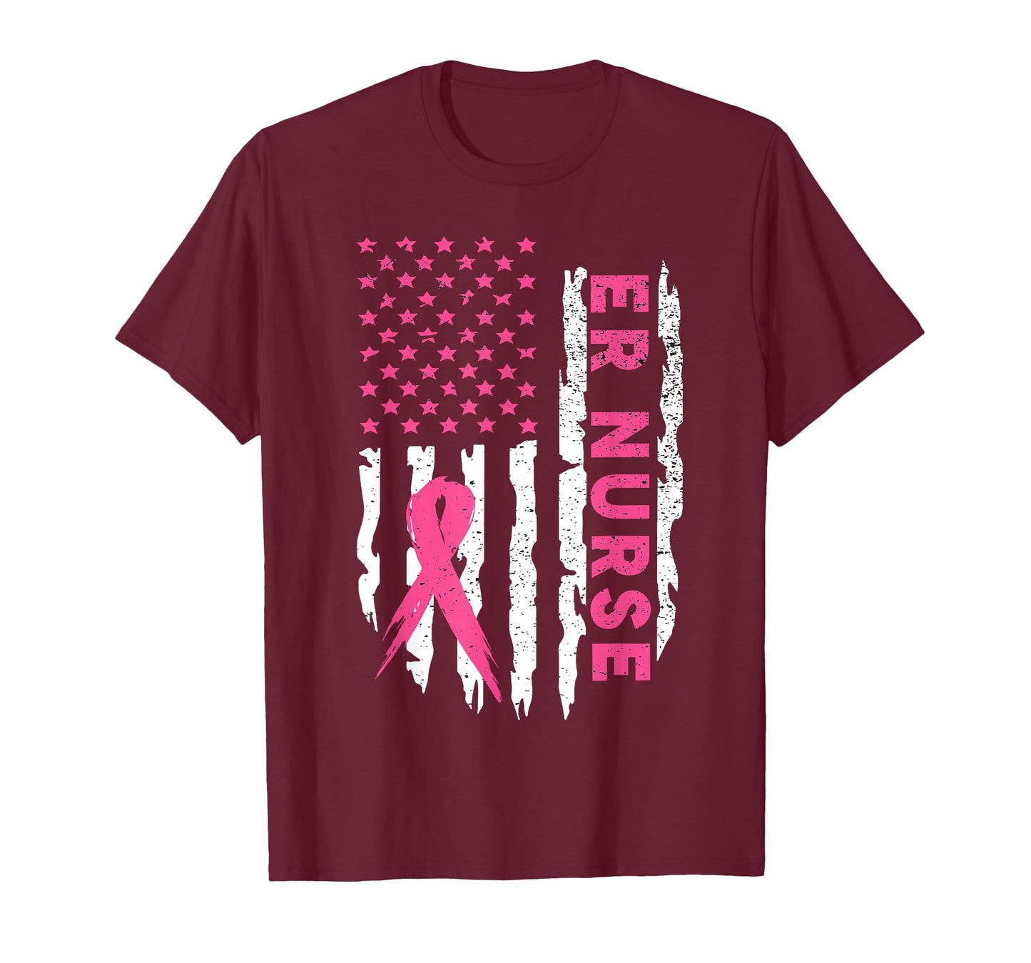 Er Nurse American Flag Nurse Breast Cancer Awareness T-Shirt