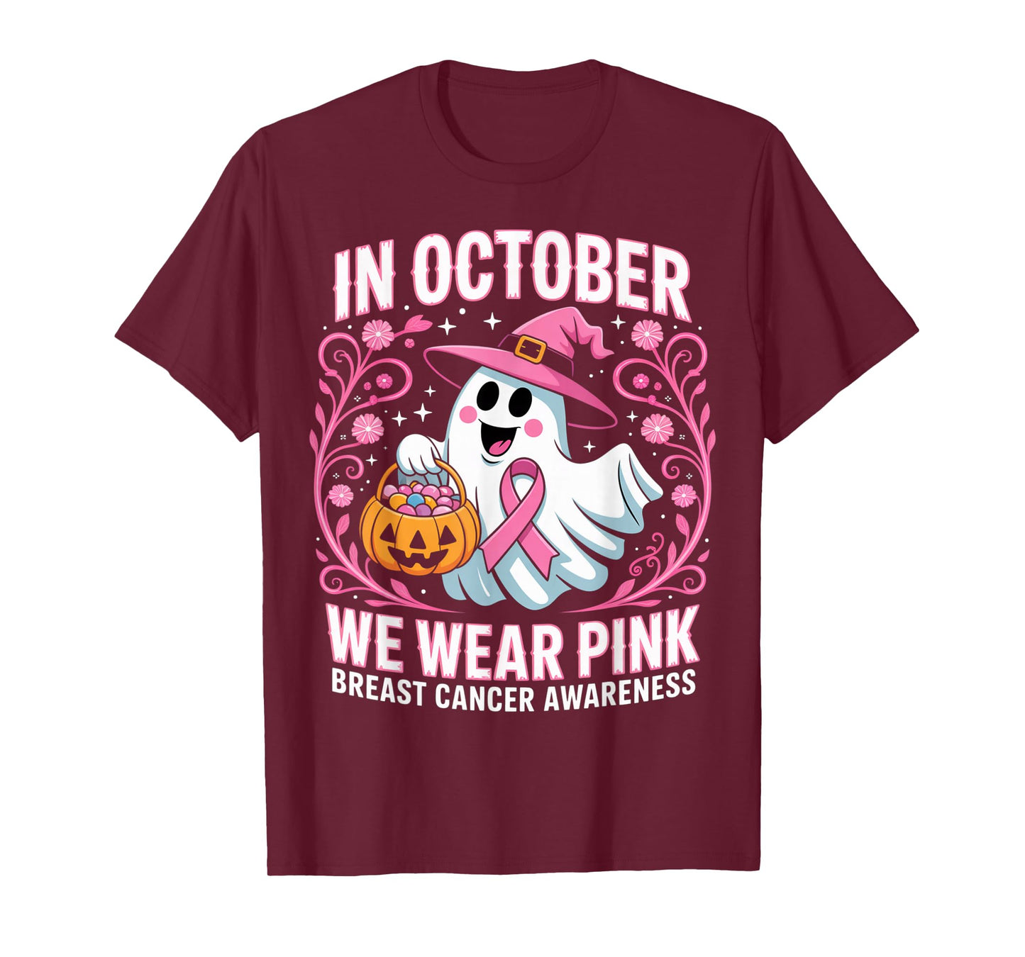 Breast Cancer Women Halloween in October We Wear Pink T-Shirt