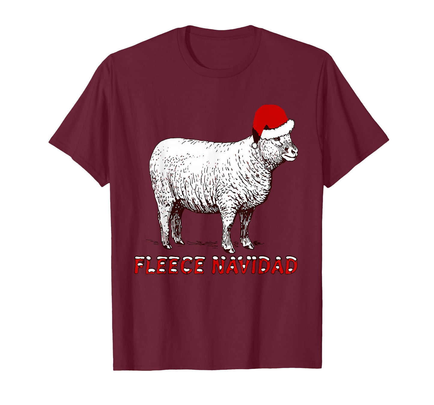 Sheep Wearing Santa Hat and Pun Fleece Navidad T-Shirt