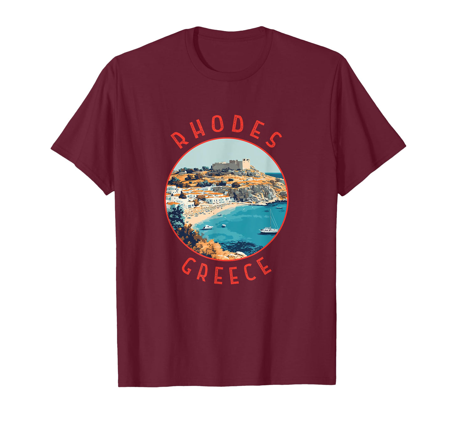 Rhodes Greece Retro Distressed Circle T-Shirt