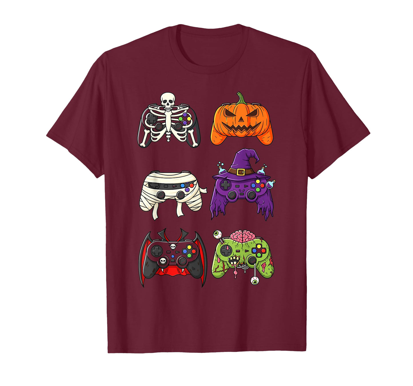 Gamer Halloween Controller Witch Zombie Skeleton T-Shirt