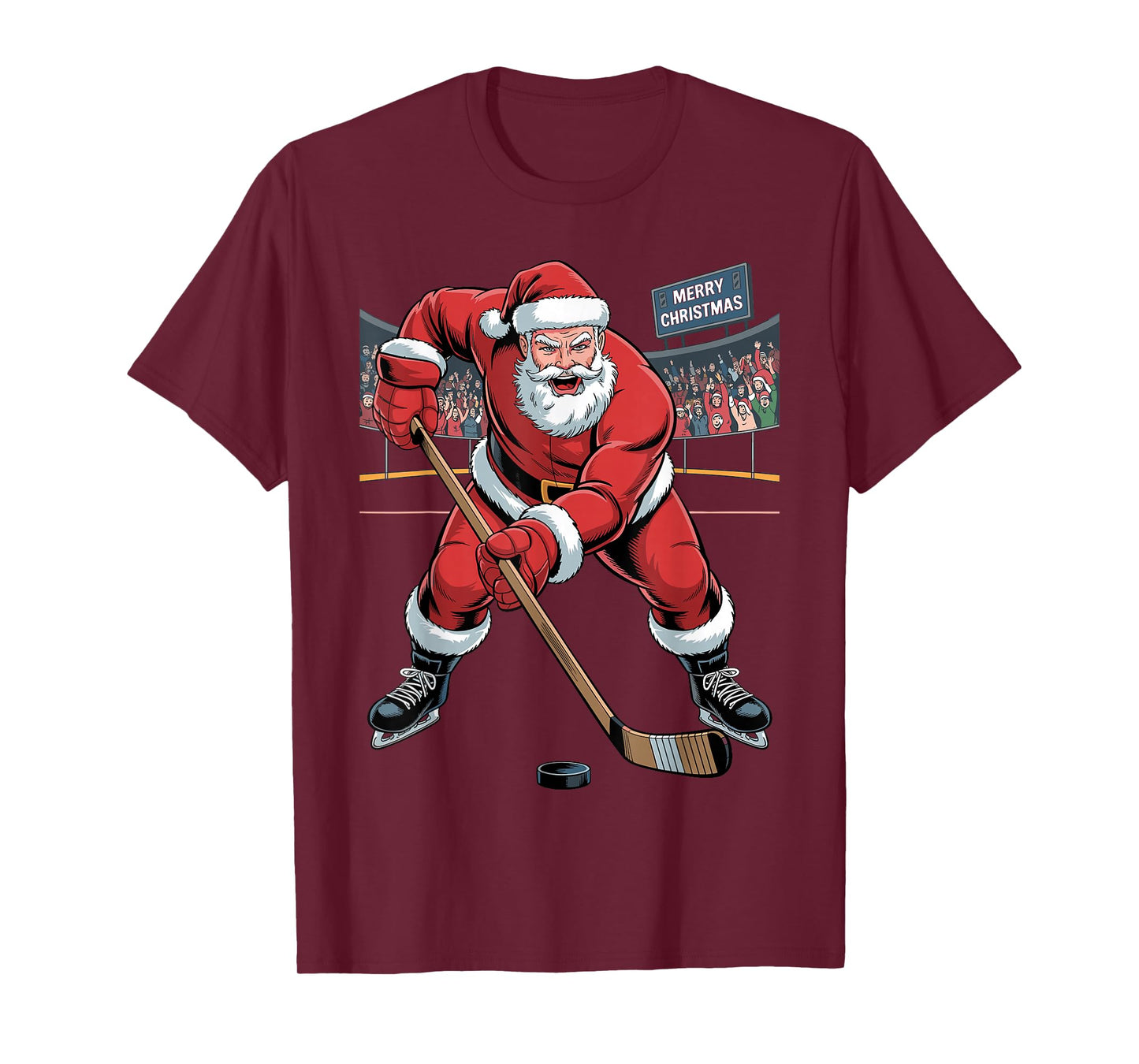 Funny Santa Playing Hockey Holiday Christmas Xmas Pajama T-Shirt