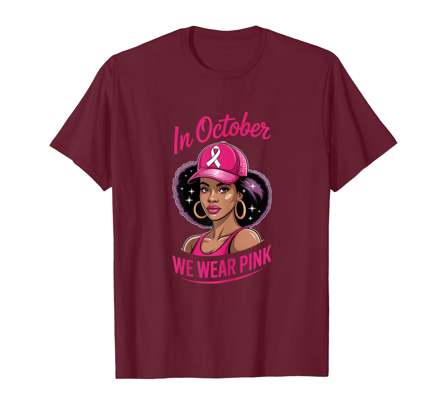 in October we wear Pink Black Women Breast Cancer T-Shirt