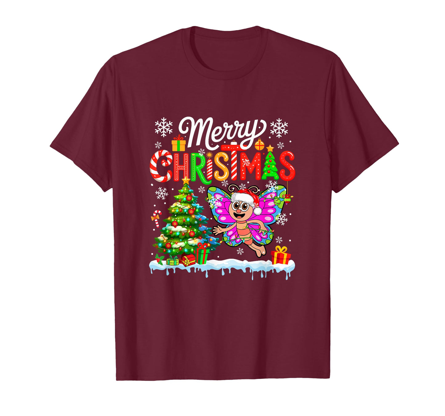 Merry Christmas Santa Butterfly Colorful Costume Kids T-Shirt