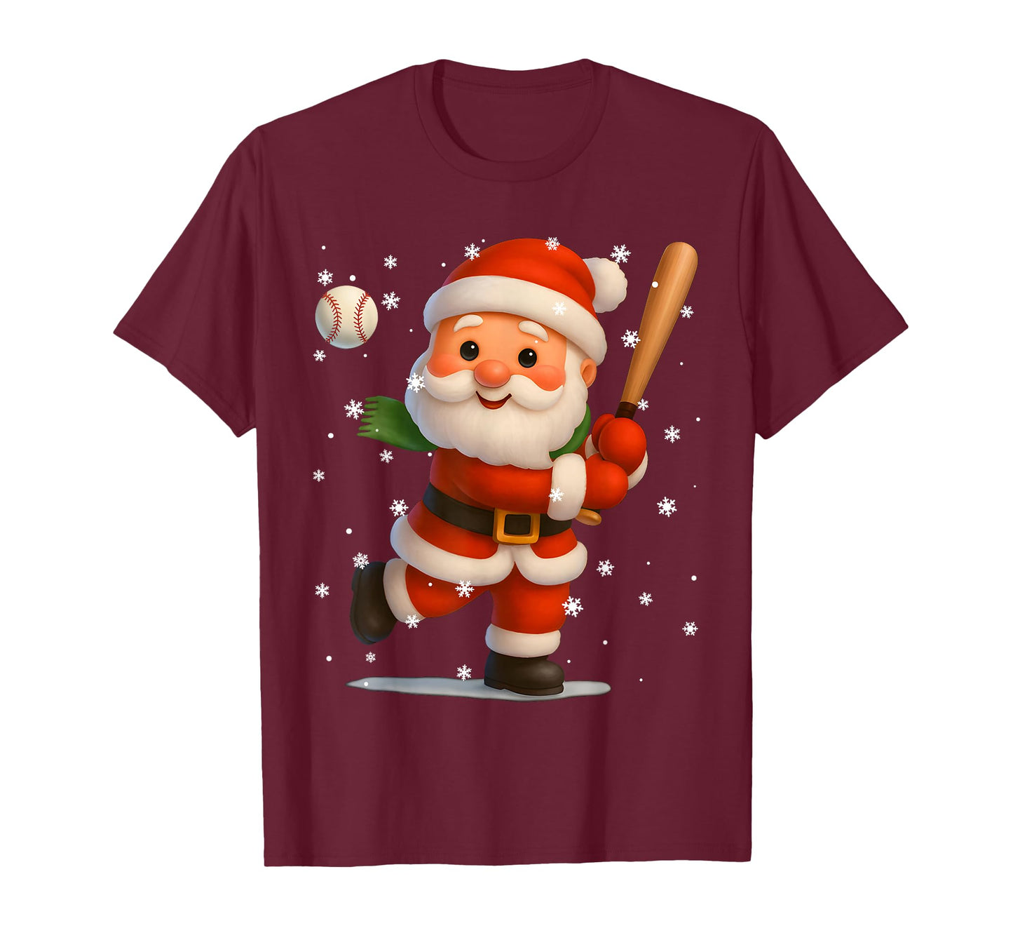 Cute Santa Baseball Snowflake Christmas Xmas Men Boy T-Shirt