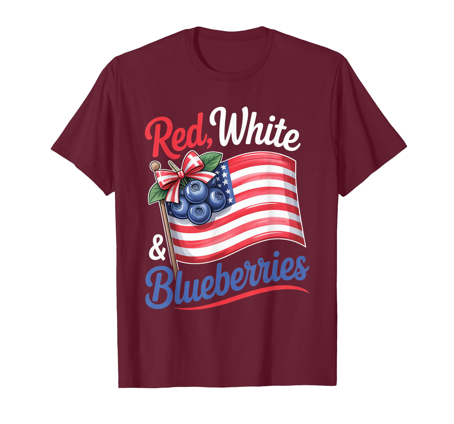 Red White & Blueberries Coquette Flag Bow T-Shirt