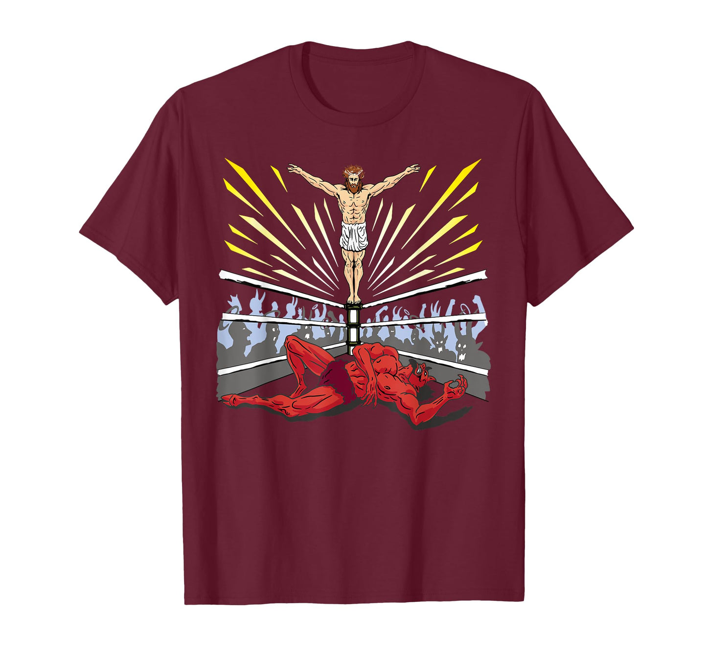 Wrestling Costume Jesus Devil Comic Outfit Christian Graphic T-Shirt