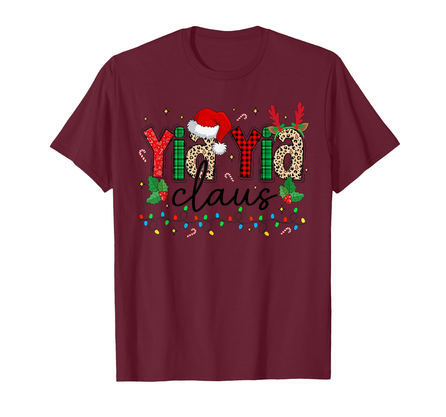YIA YIA Claus Christmas Santa Hat Reindeer Grandma Grandkids T-Shirt