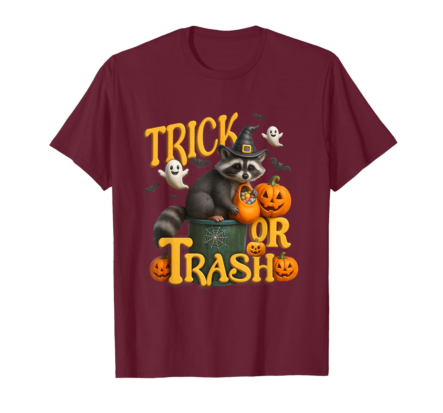 Funny Raccoon Witch Hat Trick or Trash Halloween Humor T-Shirt