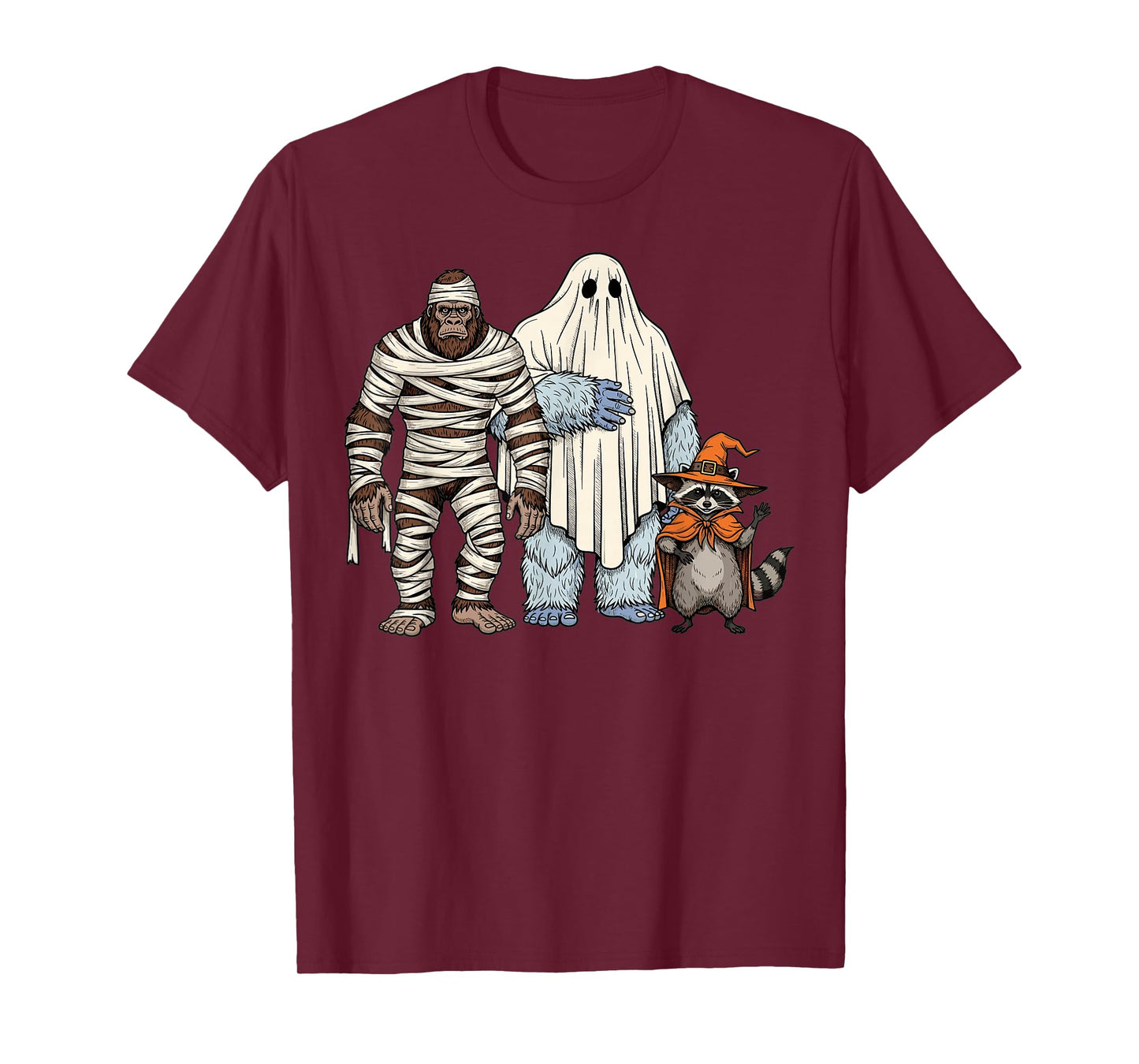 Halloween Bigfoot Yeti Raccoon Funny Costume Design T-Shirt